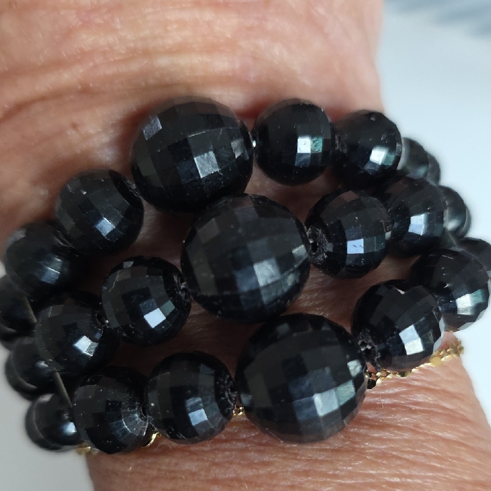 Black Faceted Bead Stretch Bracelet - Elegant Women’s Jewelry